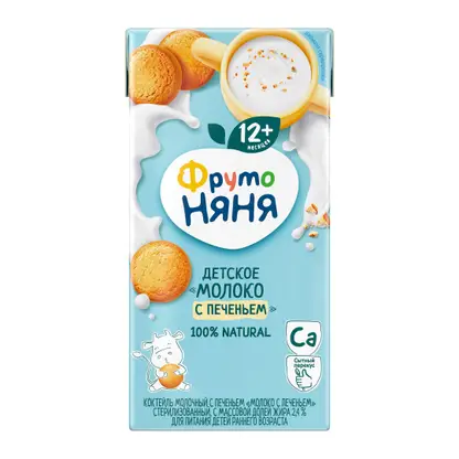 Изображение товара Молочный коктейль со вкусом Молоко с печеньем Фрутоняня 2.4% 200мл