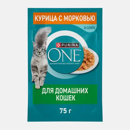 Влажный корм для домашних кошек с курицей и морковью Purina ONE 75г