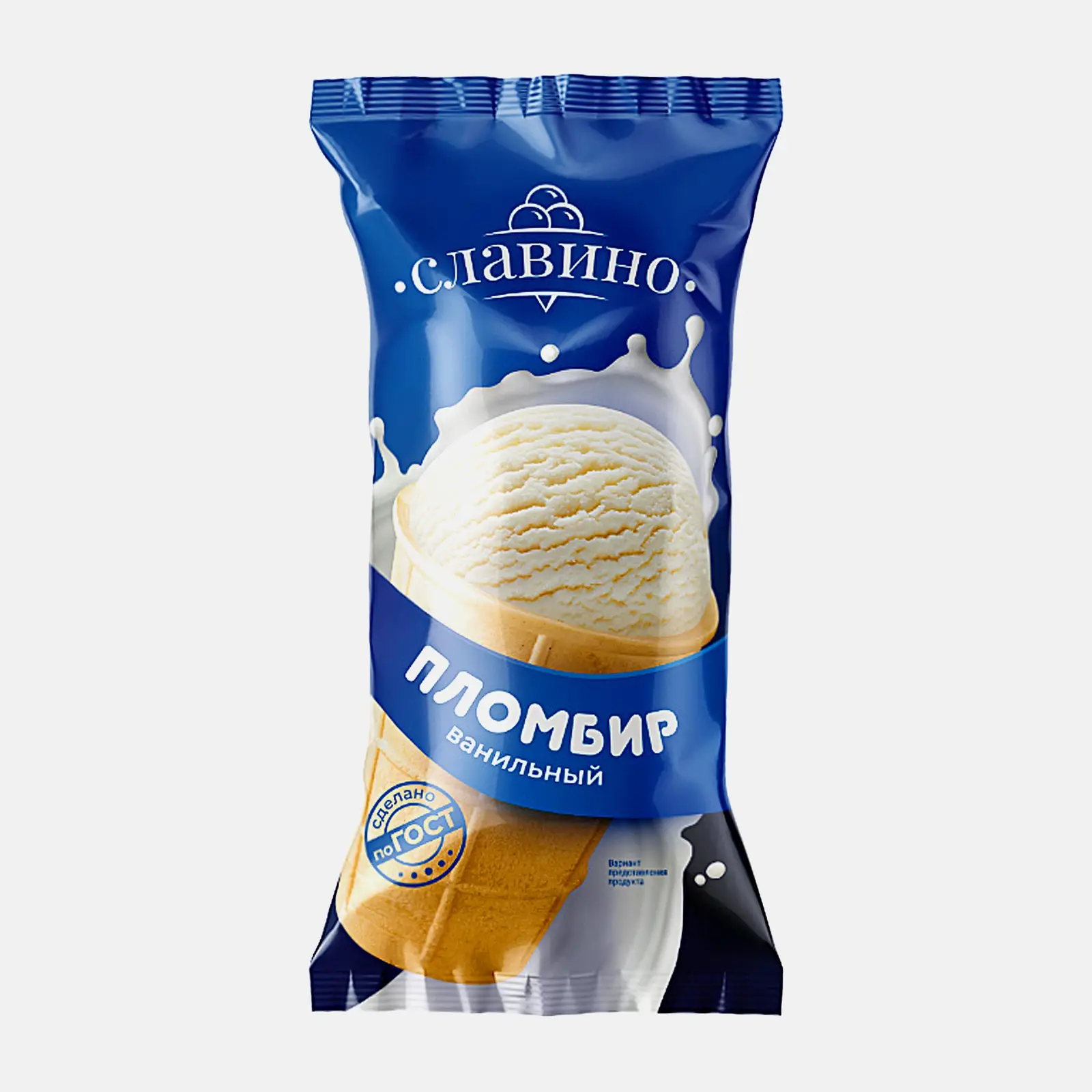 Изображение товара Мороженое Славино Пломбир ванильный 12% в вафельном стаканчике 80г