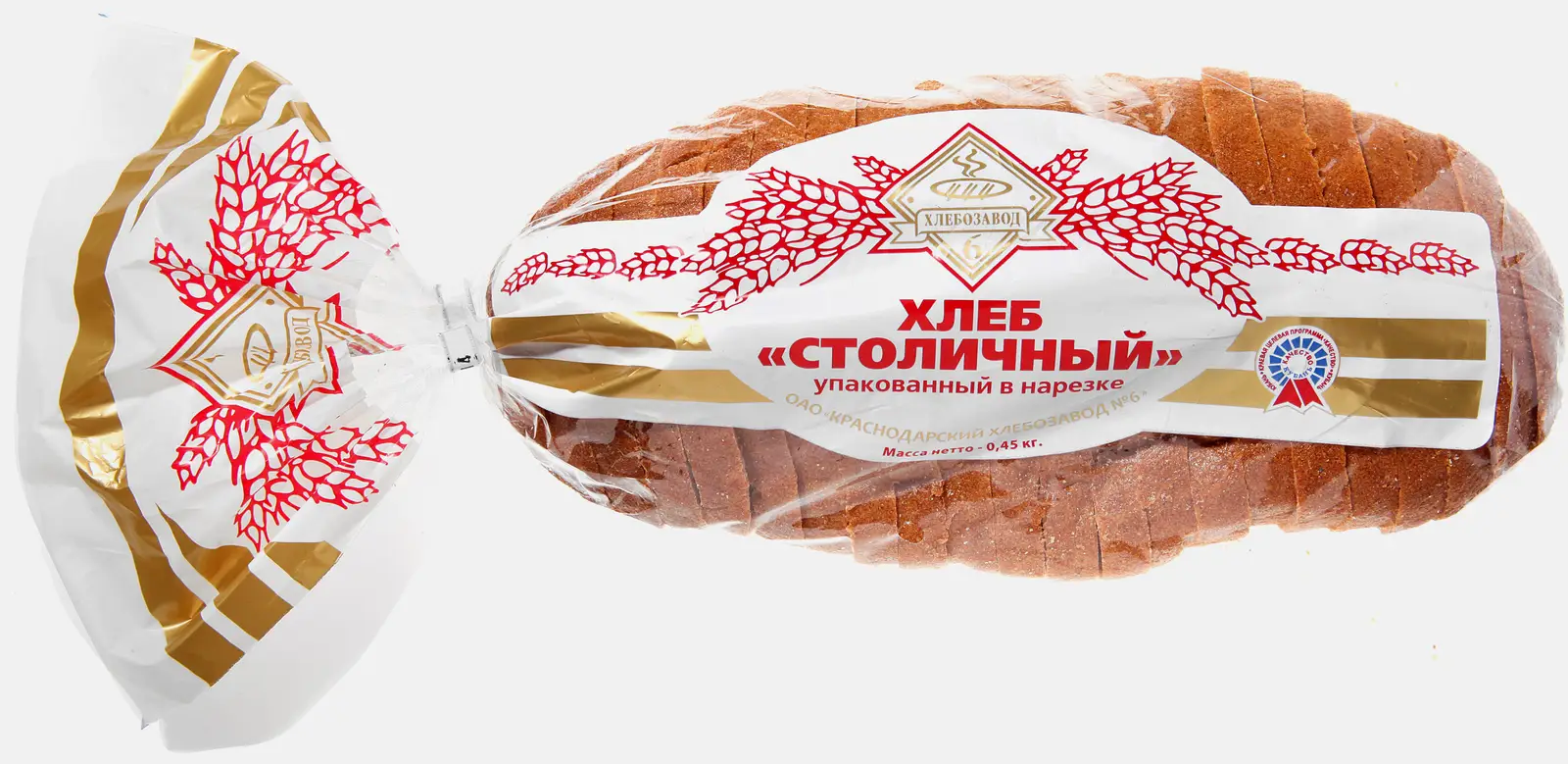Хлеб Столичный подовый нарезанный Краснодарский хлебозавод №6 450г