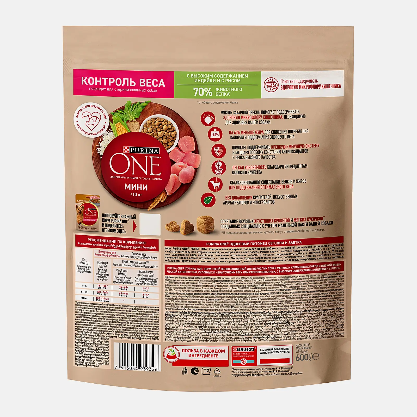 Сухой корм для собак мини пород склонных к набору веса с индейкой и рисом Purina ONE 600г - фото 3