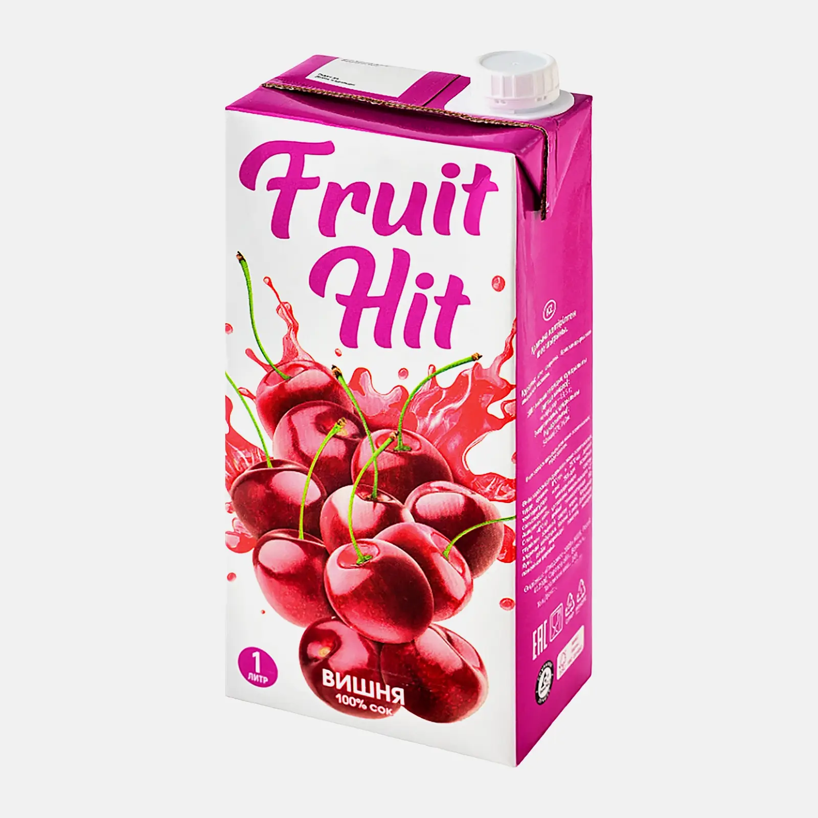 Изображение товара Вишневый сок Fruit Hit 1л натуральный без сахара ярко-красный