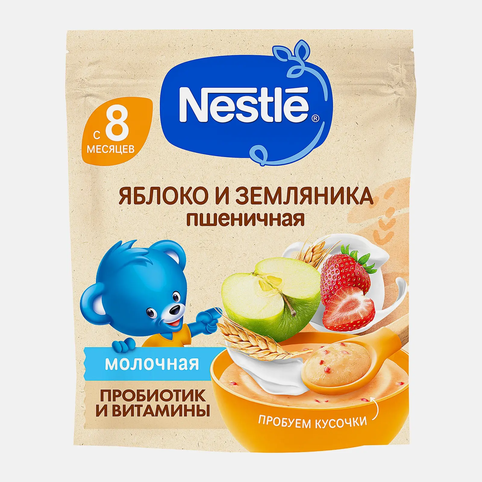 Каша детская молочная пшеничная яблоко и земляника с 8 месяцев Nestle 200г Каша детская молочная пшеничная яблоко и земляника с 8 месяцев Nestle 200г