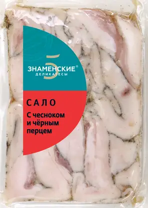 Изображение товара Сало Знаменские деликатесы с чесноком и черным перцем 350г
