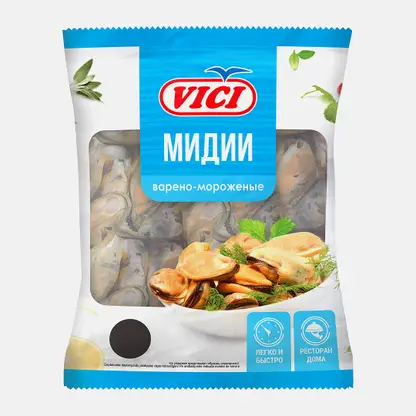 Мидии Vici Чилийские варено-мороженные 0.4кг
