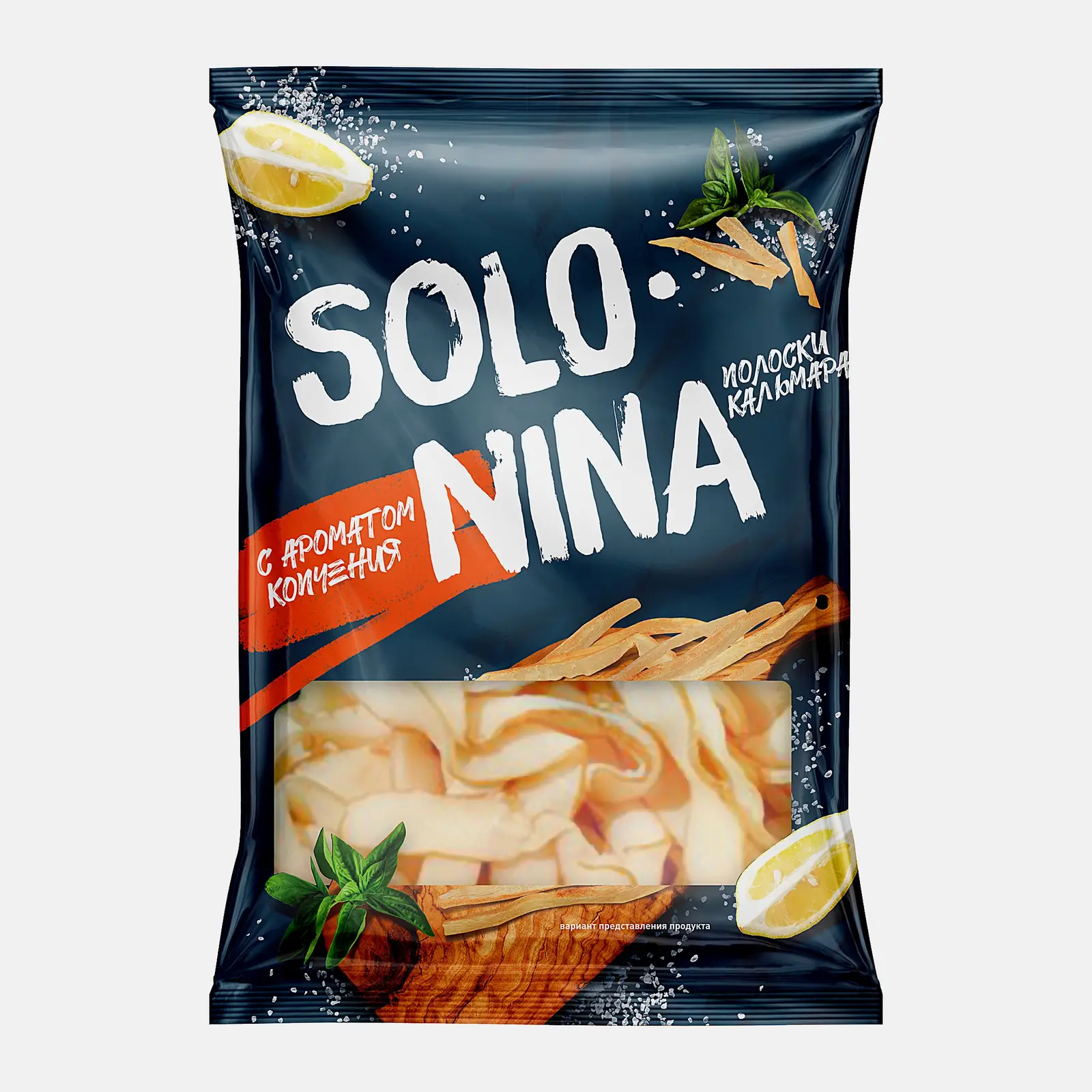Изображение товара Кальмар Solo Nina полоски с ароматом копчения 60г - вкусная морская закуска
