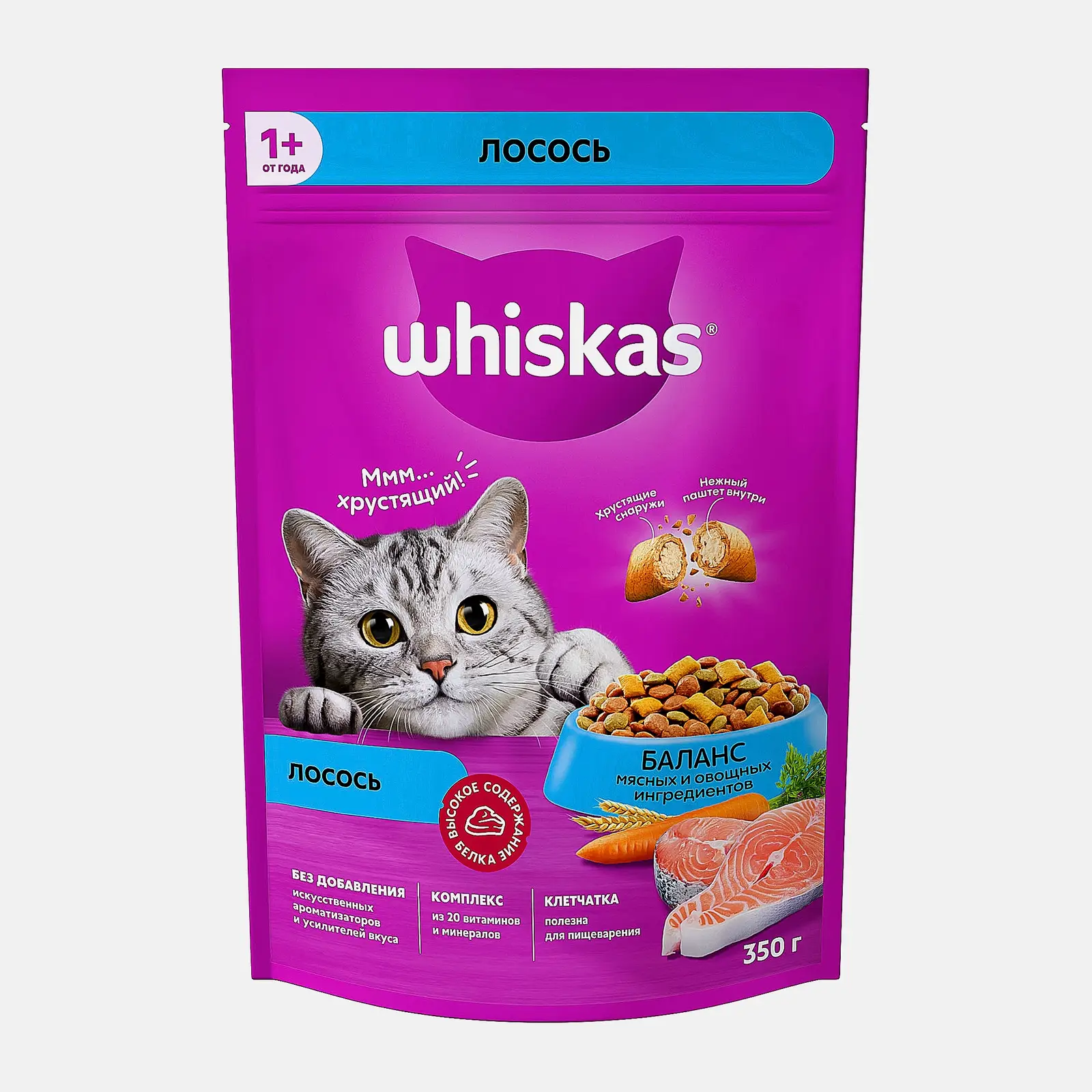 Сухой корм для кошек с лососем и подушечками паштета Whiskas 350г
