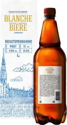 Пивной напиток Blanche Biere Пшеничное белое нефильтрованный непастеризованный 4.8% 1л