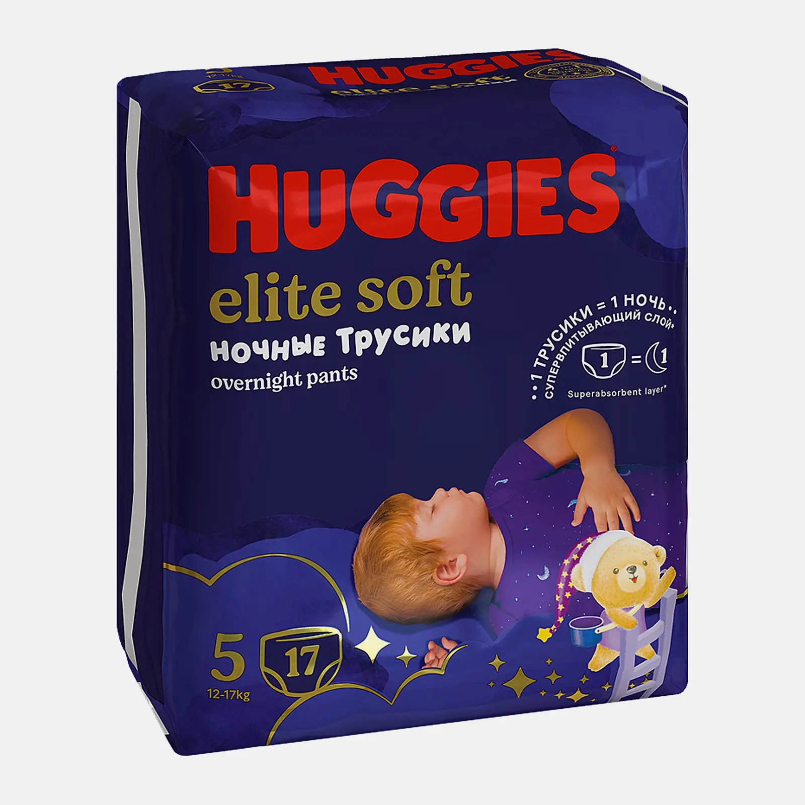 Подгузники-трусики №5 12-17кг Huggies Elite Soft Ночные 17шт - фото 2 Подгузники-трусики №5 12-17кг Huggies Elite Soft Ночные 17шт - фото 2