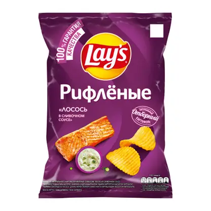 Изображение товара Чипсы Lays Рифлёные Лосось в сливочном соусе 140г