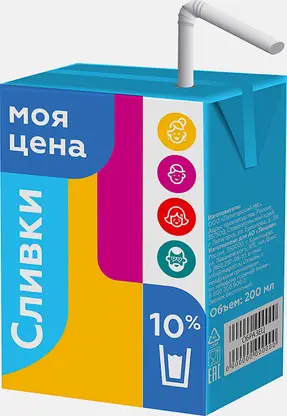 Сливки Моя цена 10% пастеризованные 200мл