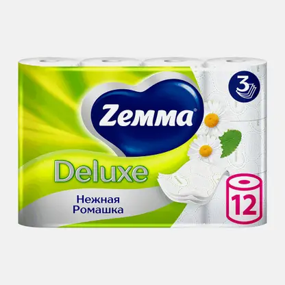 Туалетная бумага с ароматом ромашки Deluxe Zemma 12 рулонов 3 слоя