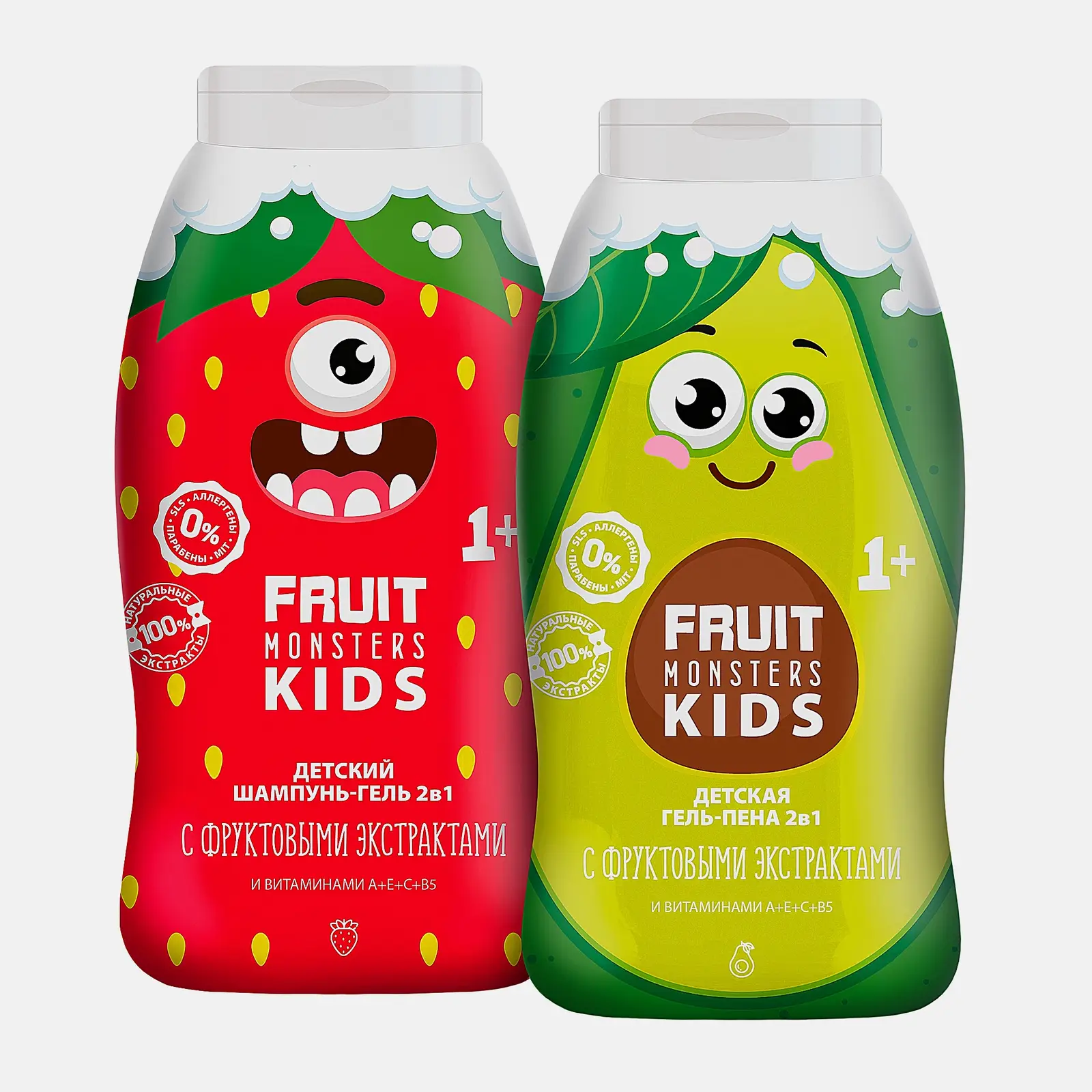 Подарочный набор Fruitmonsters Kids Шампунь-гель 2в1 Лесная ягода 250мл + Гель-пена Авокадо 250мл в ассортименте - фото 2