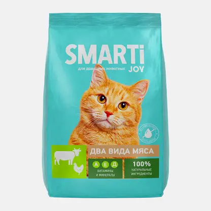 Сухой корм для кошек с двумя видами мяса Smarti Joy 800г
