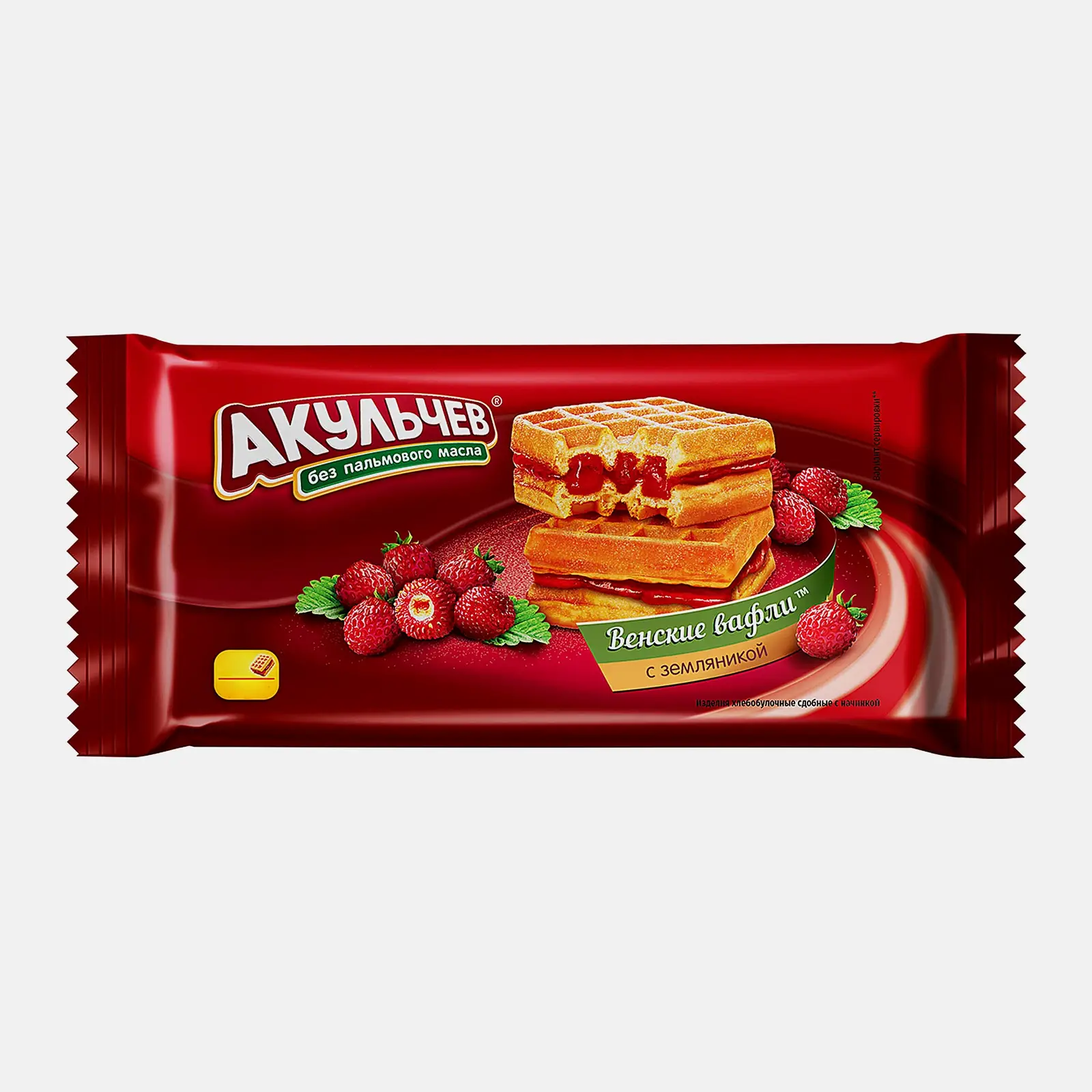 Изображение товара Вафли Акульчев Венские с земляникой 100г - мягкий десерт с ягодным вкусом