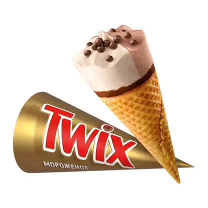 Изображение товара Мороженое Twix рожок двухслойный карамель рисовые шарики в молочном шоколаде 60г