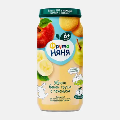 Пюре из яблока, банана и груши с печеньем с 6 месяцев Фрутоняня 250г