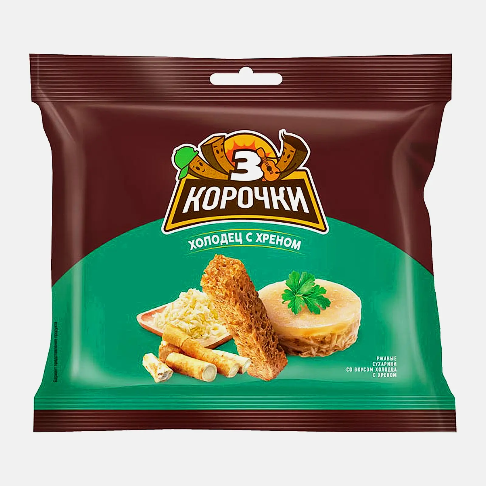 Сухарики Три корочки Холодец с хреном 60г с горчичным соусом 25мл