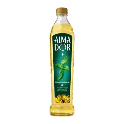 Изображение товара Масло подсолнечное Almador рафинированное дезодорированное с ароматом базилика 750мл