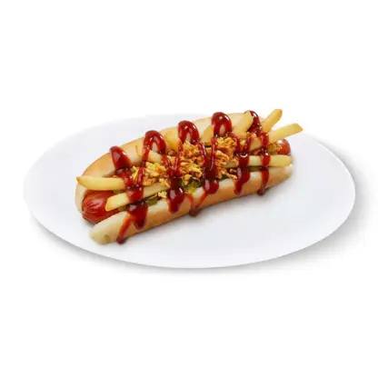 Изображение товара Хот-дог Новогодний сосиска с картофелем фри 210г