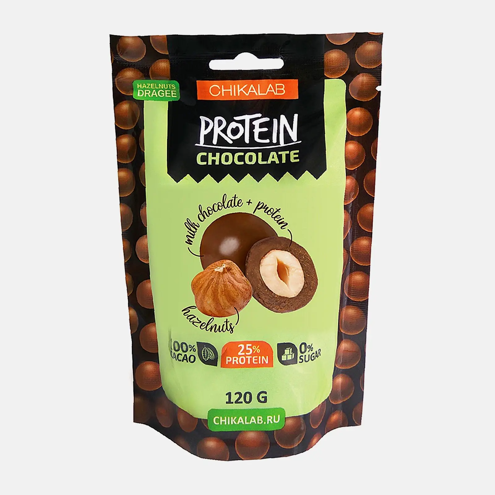 Изображение товара Драже Chikalab фундук в шоколаде 120г герметичная упаковка