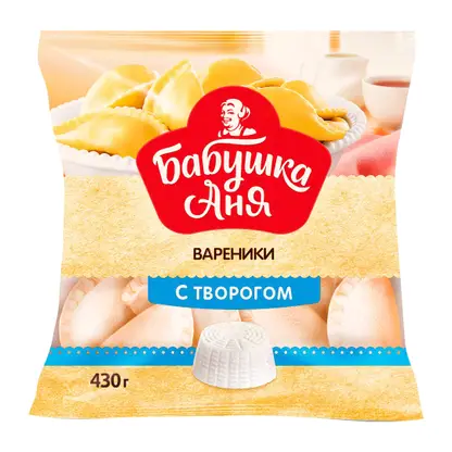 Изображение товара Вареники Бабушка Аня с творогом 430 г натуральное тесто и начинка