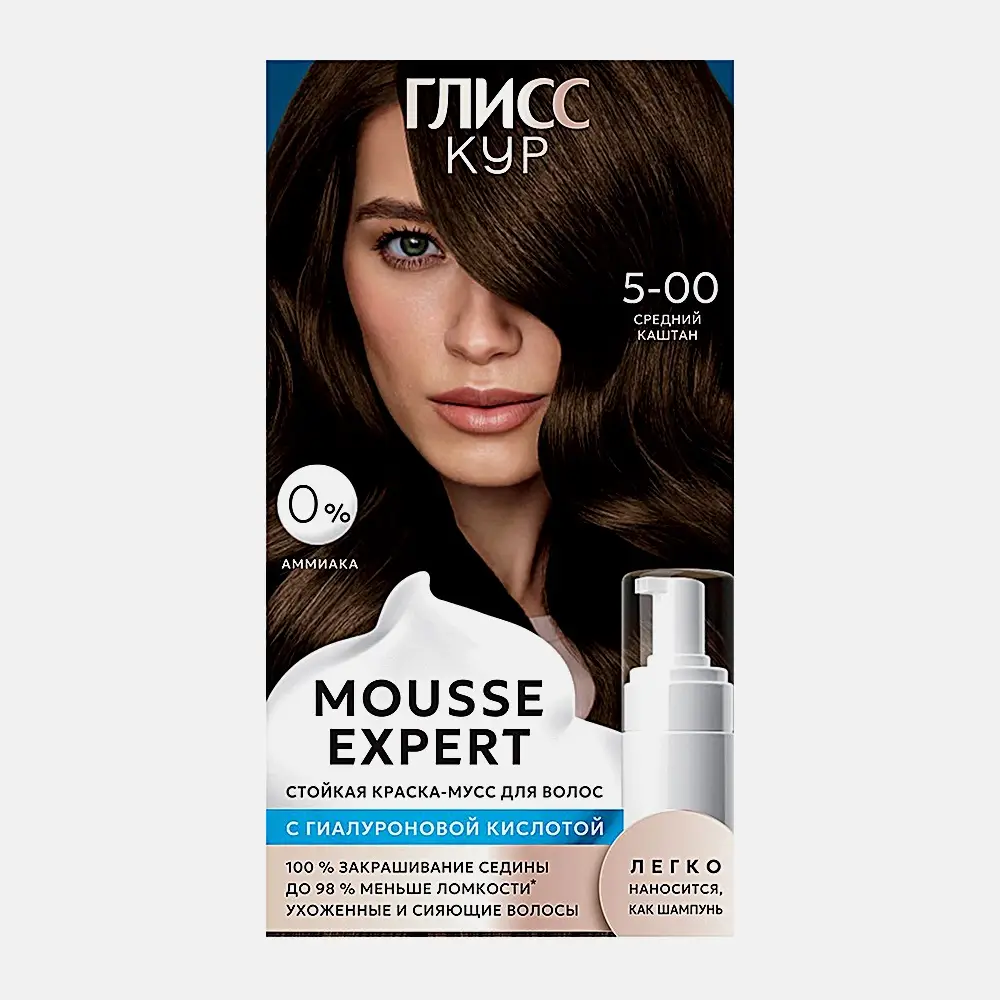 Краска для волос Глисс Кур Mousse Expert тон 5-00 Средний каштан Краска для волос Глисс Кур Mousse Expert тон 5-00 Средний каштан
