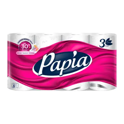 Изображение товара Трехслойная туалетная бумага Papia 8 рулонов мягкая и прочная