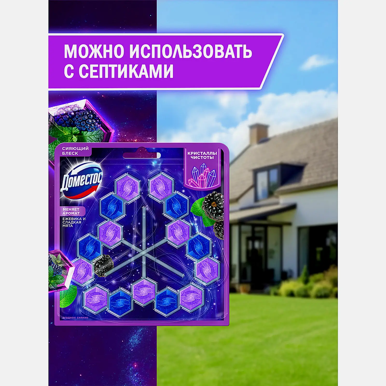 Блок для унитаза Кристаллы чистоты Ягодное сияние Доместос 3*50г - фото 8 Блок для унитаза Кристаллы чистоты Ягодное сияние Доместос 3*50г - фото 8