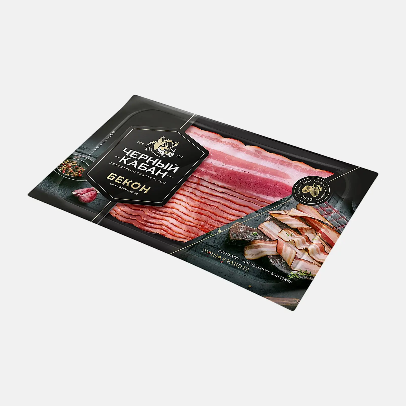 Изображение товара Бекон Черный кабан сырокопченая нарезка 200г мясная деликатесная закуска