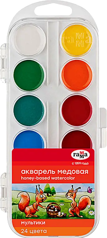 Акварель Гамма Оранжевое солнце 24 цвета с блестками без кисти - фото 3