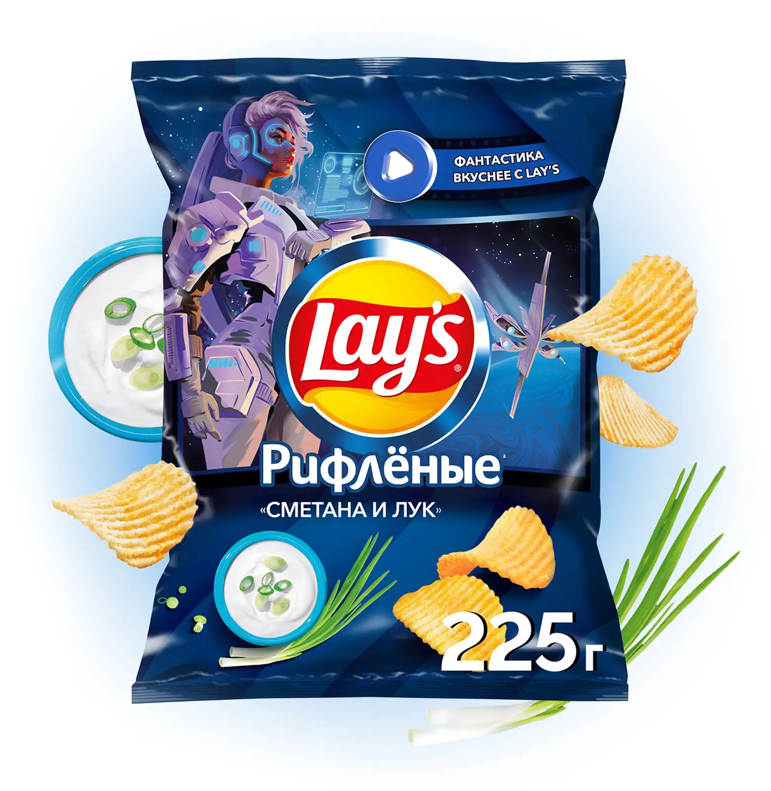 Изображение товара Чипсы Lays Рифлёные Сметана и лук 225г