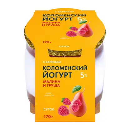 Изображение товара Йогурт Коломенский Малина и груша 5% 170г натуральный кисломолочный продукт