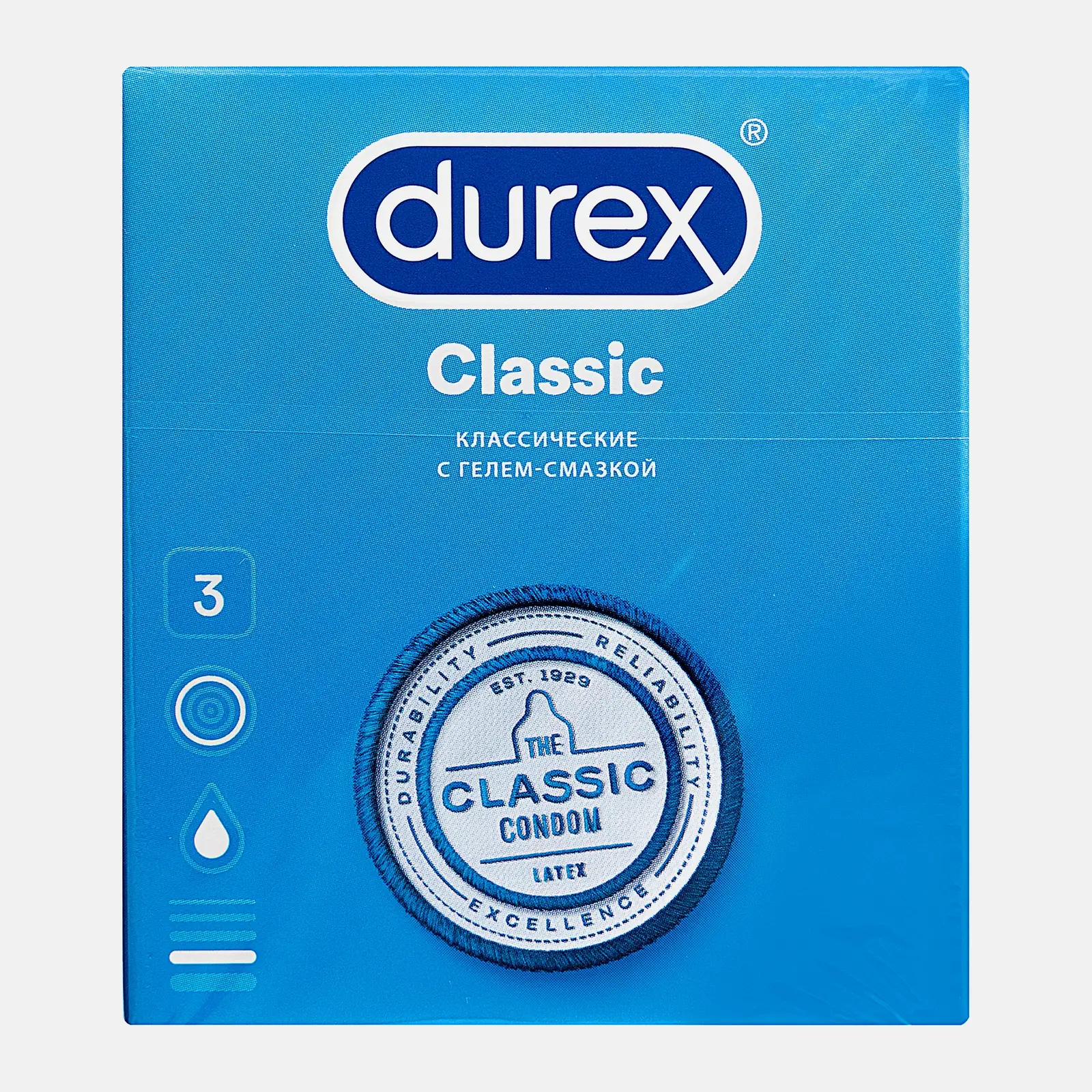 Изображение товара Презервативы Durex Classic 3 шт - анатомические, бесцветные, с смазкой