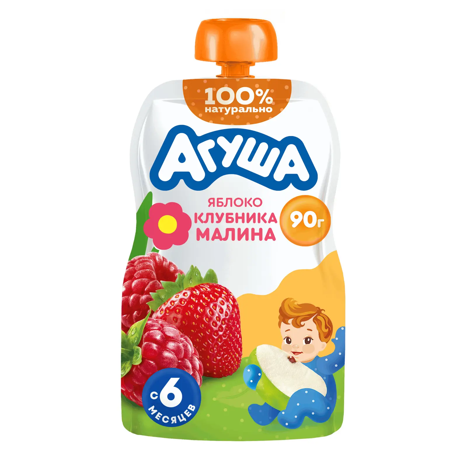 Изображение товара Пюре Агуша Яблоко клубника малина с 6 месяцев 90г