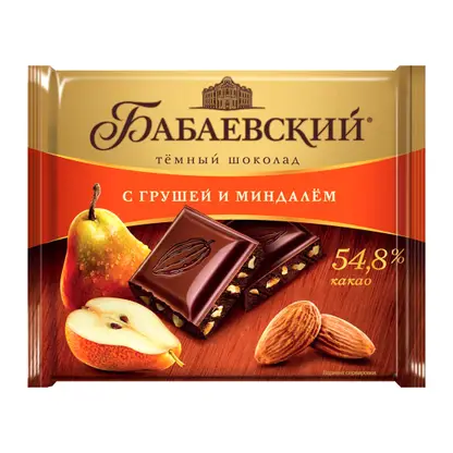 Изображение товара Тёмный шоколад с грушей и миндалем Бабаевский 70г