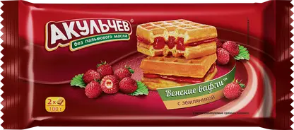 Изображение товара Вафли Акульчев Венские с земляникой 100г