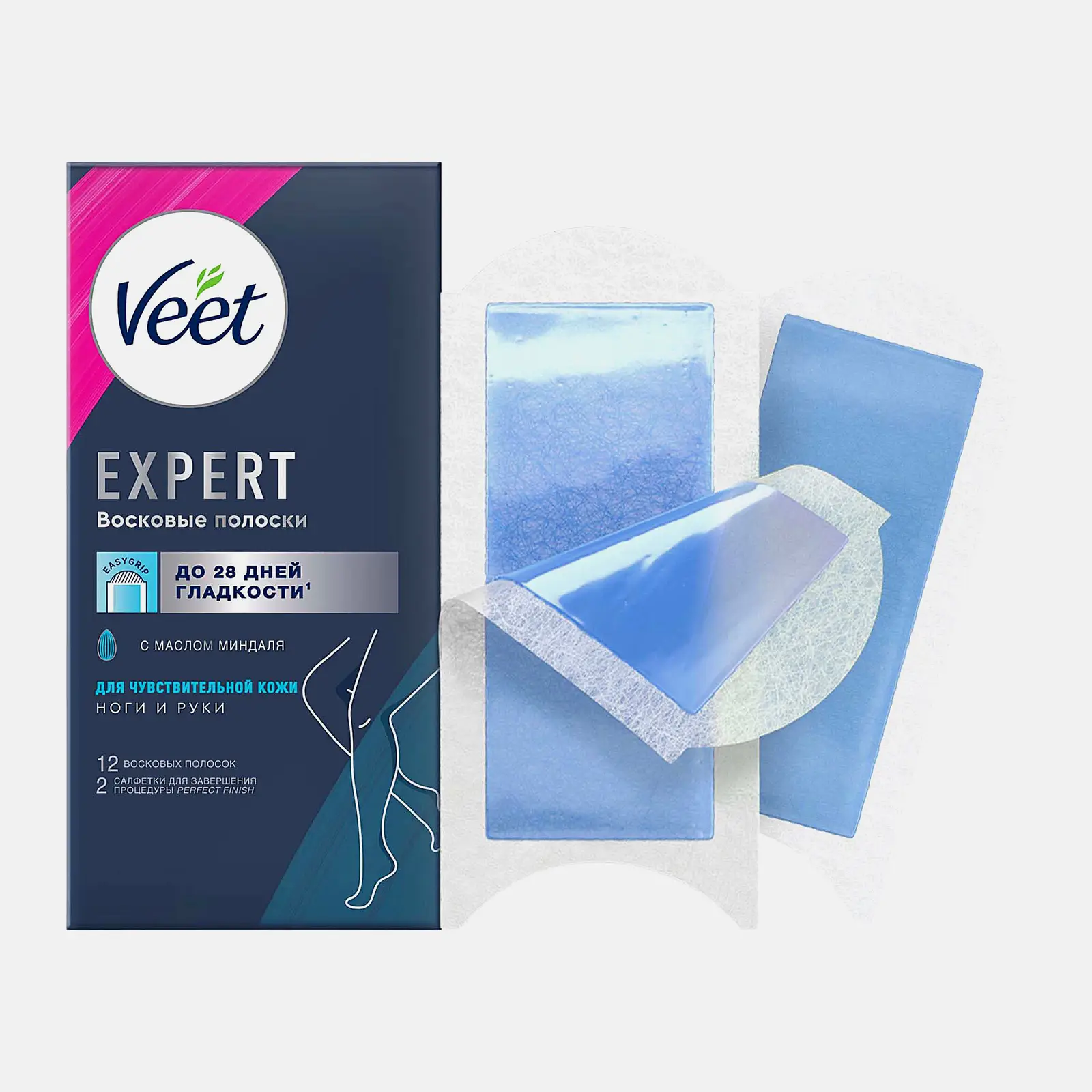 Восковые полоски для депиляции Veet для чувствительной кожи 12шт