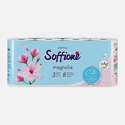 Туалетная бумага Soffione Premio Магнолия 3 слоя 8 рулонов