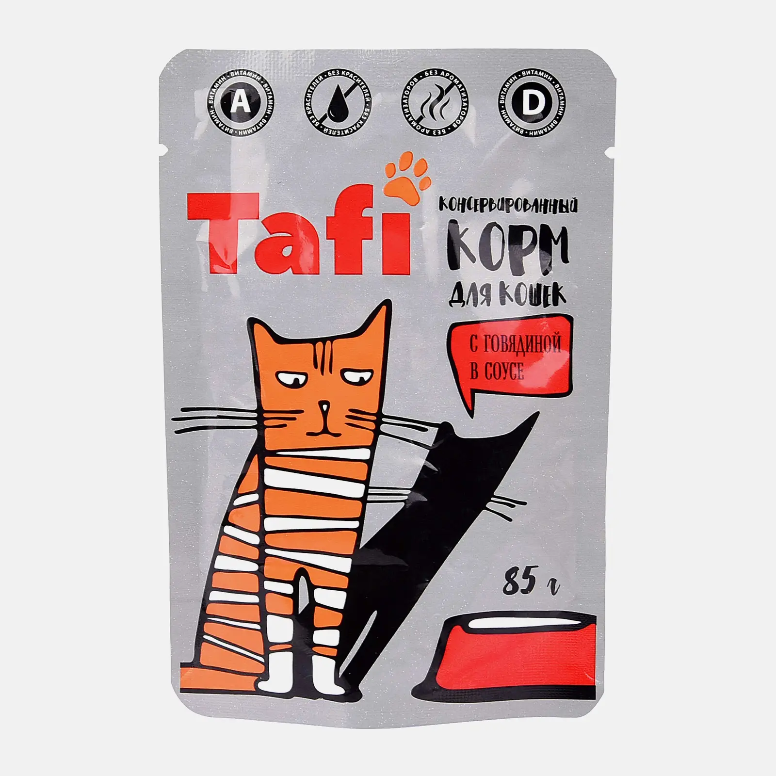 Изображение товара Влажный корм для кошек с говядиной в соусе Tafi 85г