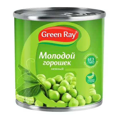 Изображение товара Горошек зеленый Green Ray из мозговых сортов 400 г натуральный продукт