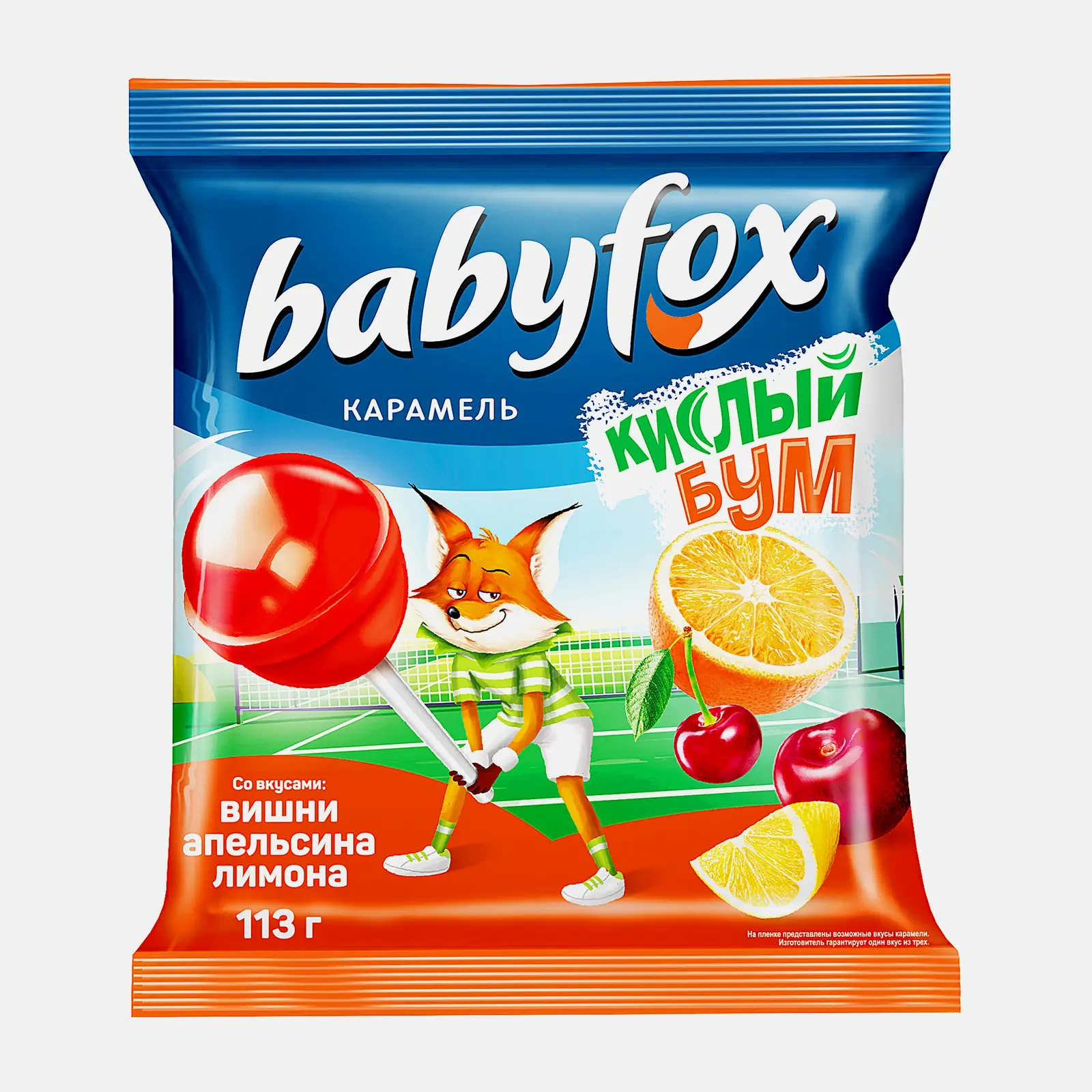 Изображение товара Карамель на палочке кислая ассорти Babyfox 113г - яркие кисло-сладкие леденцы