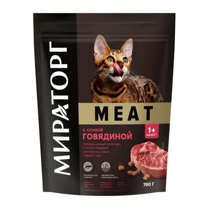 Изображение товара Сухой корм для взрослых кошек Мираторг Meat говядина 750г