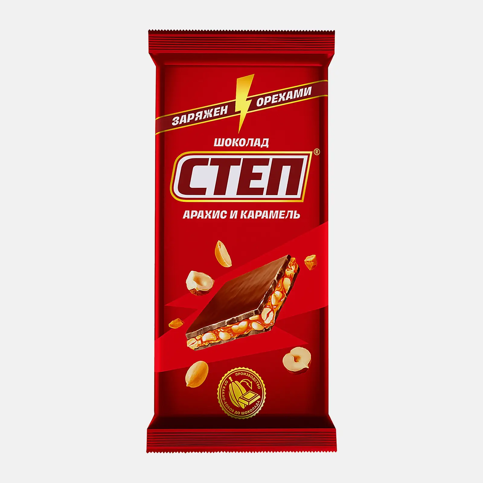 Изображение товара Шоколад молочный Степ с арахисом и карамелью 80г