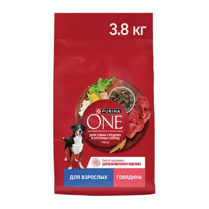 Изображение товара Сухой корм для собак Purina One с говядиной и рисом 3.8кг