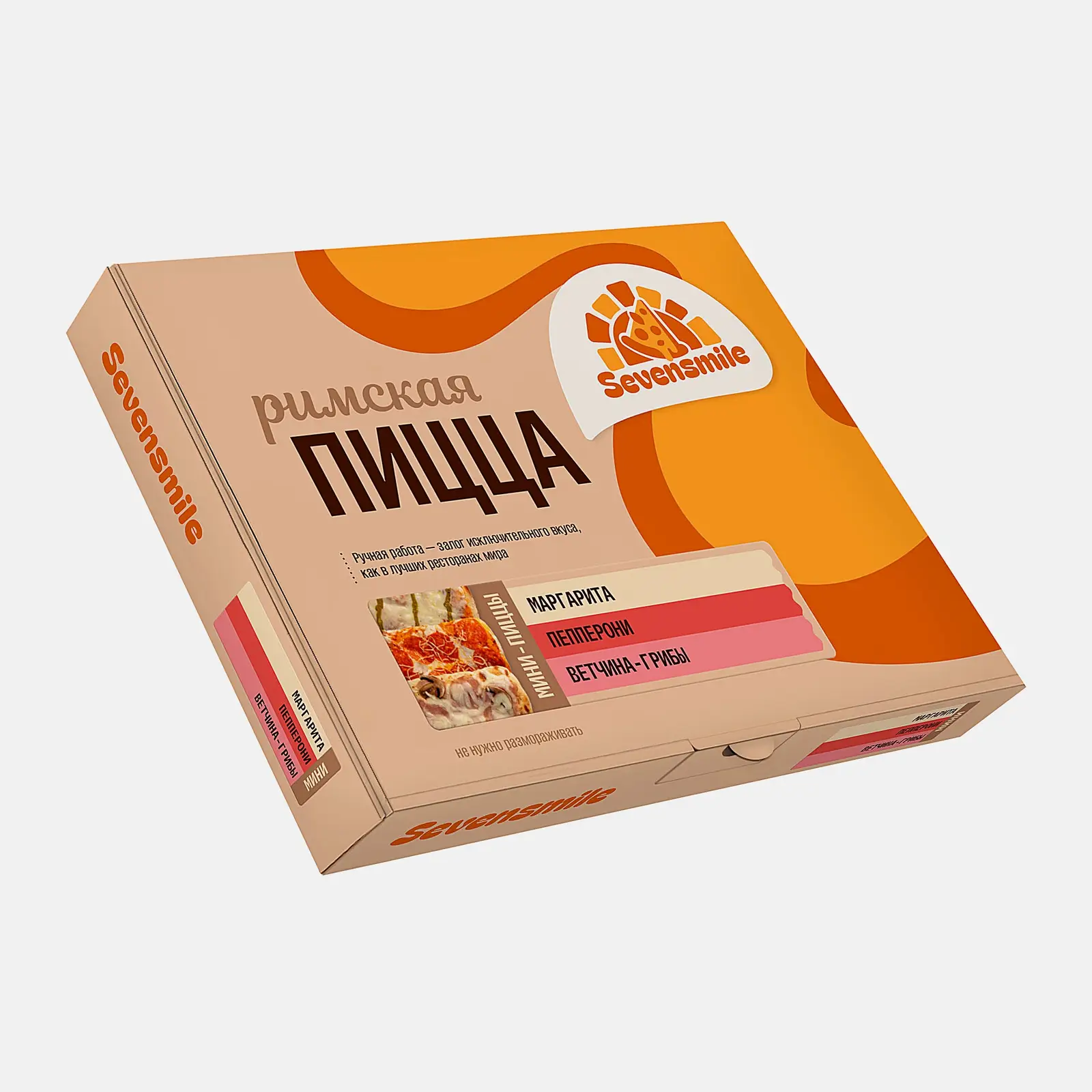 Мини-пиццы Маргарита, Пепперони, Ветчина и грибы Sevensmile 450г