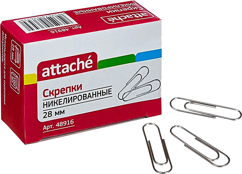 Скрепки Attache никелированные 28мм 100шт