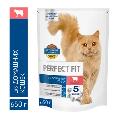 Изображение товара Сухой корм для домашних кошек с говядиной Perfect Fit 650г