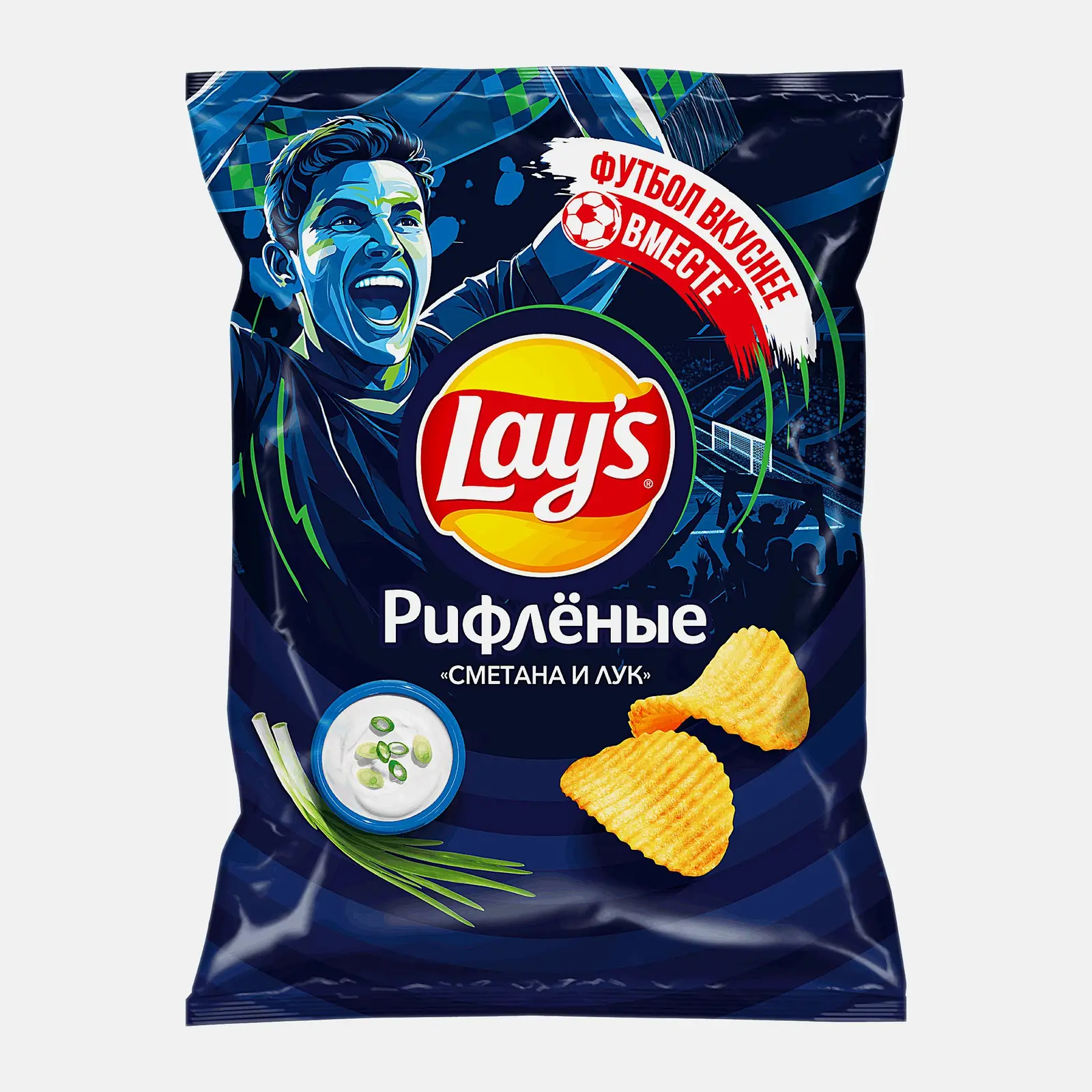Изображение товара Рифлёные чипсы Lays Сметана и лук 140г - хрустящий и насыщенный вкус