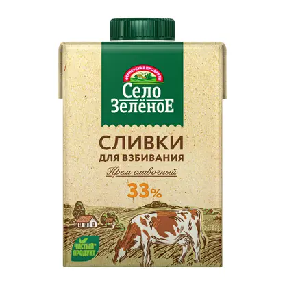 Изображение товара Сливки Село Зеленое для взбивания ультрапастеризованные 33% 500мл